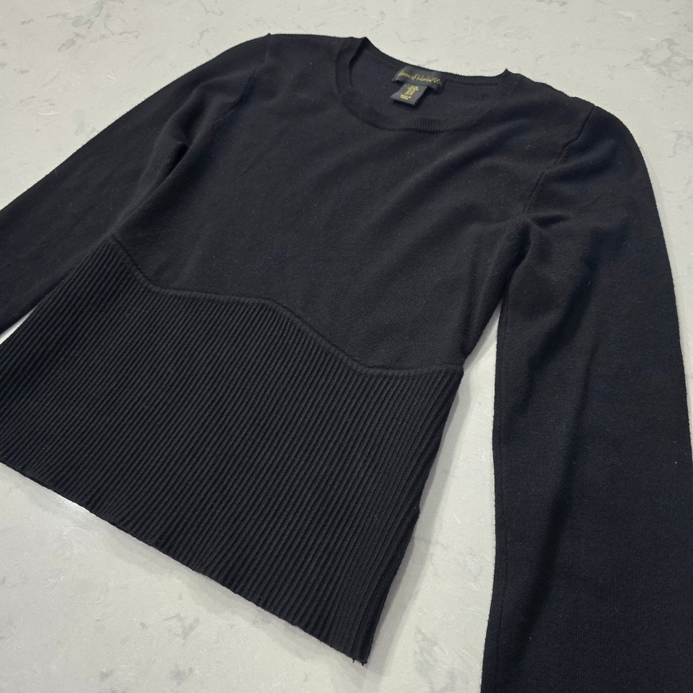 House of Harlow 1960 Black Long Sleeve Ribbed Waist Crew Neck Sweater Womens M